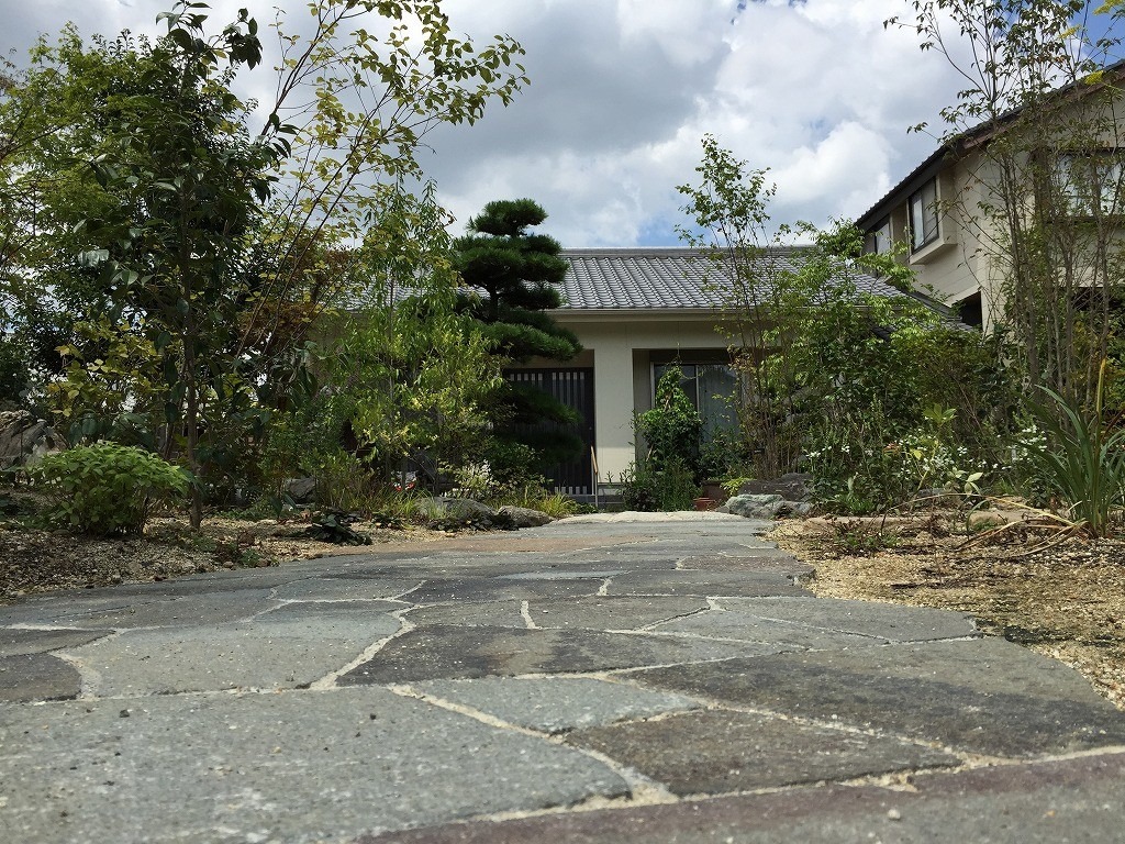 庭に隠れる和風平屋
